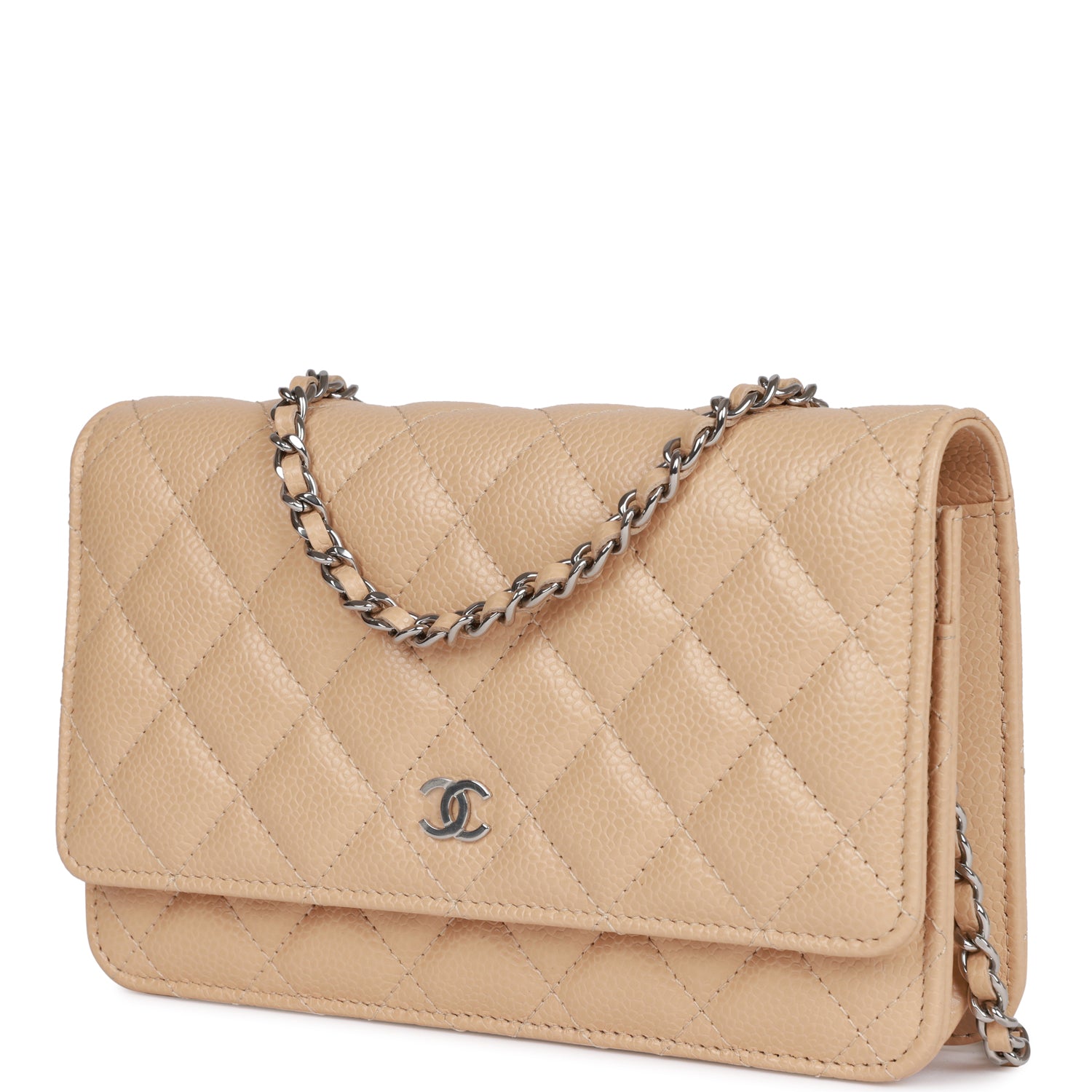 Chanel Wallet on Chain WOC Beige Caviar Silver Hardware