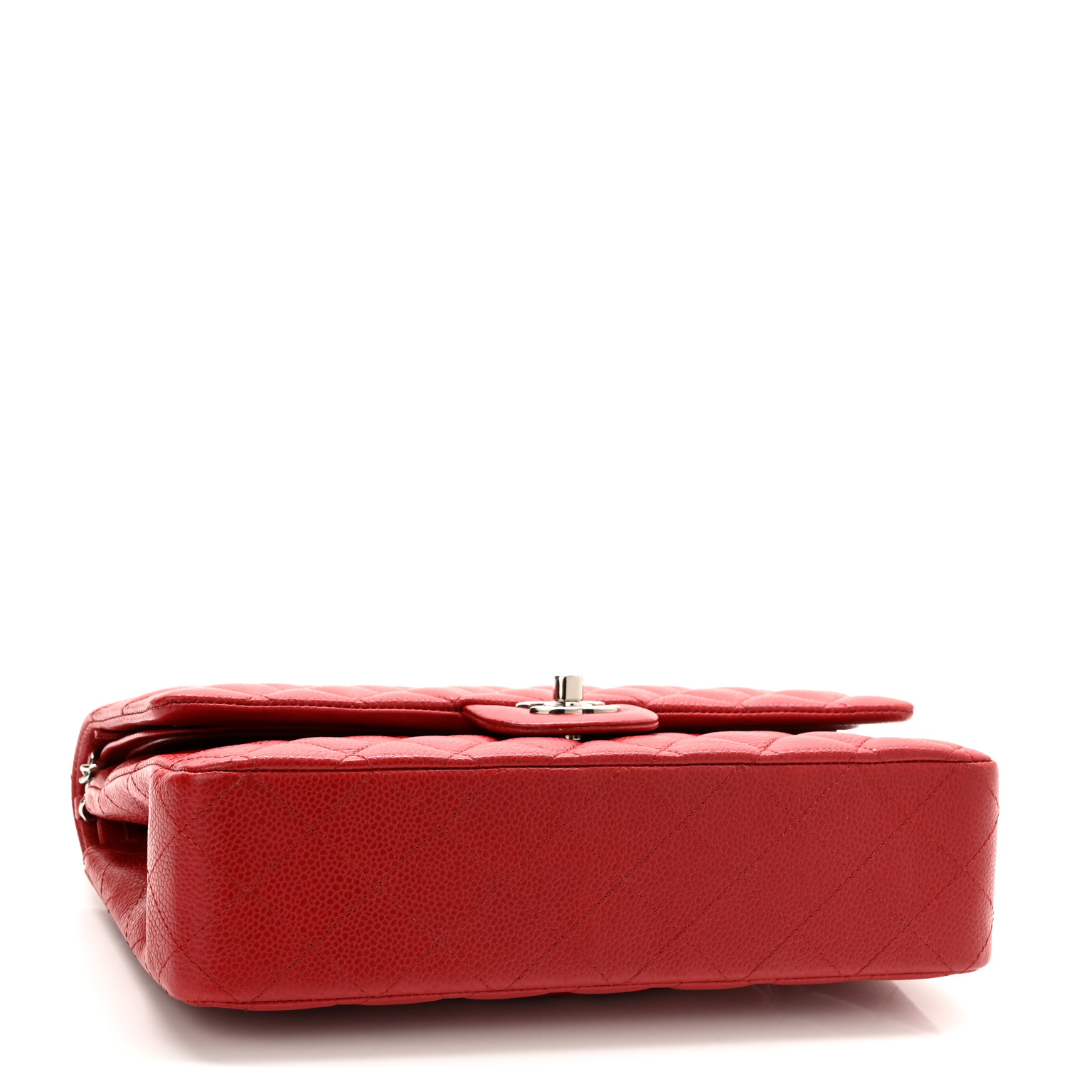 Caviar Quilted Medium Double Flap Red Silver Accessories