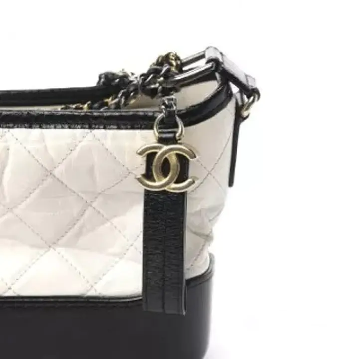 CHANEL Aged Calfskin Quilted Small Gabrielle Hobo Black White  1