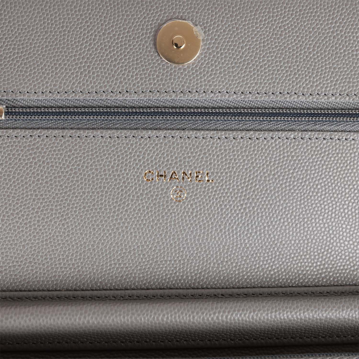 Chanel Wallet on Chain WOC Grey Caviar Light Gold Hardware