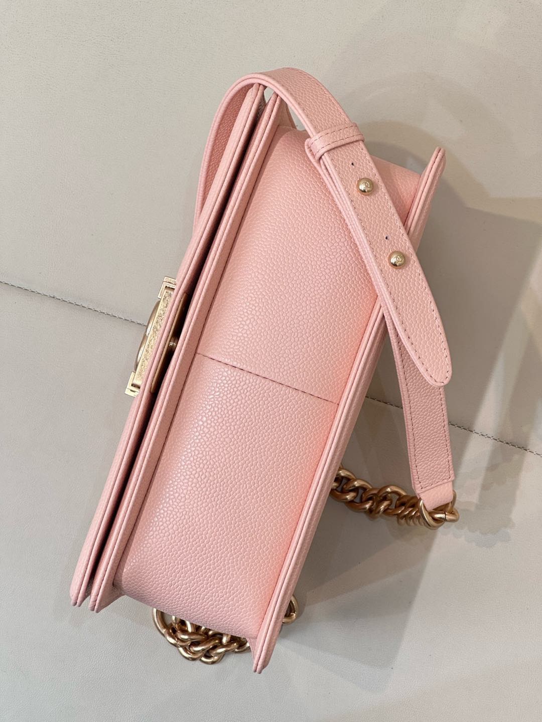 Chanel Medium Boy Bag Pink Caviar Aged Gold Hardware