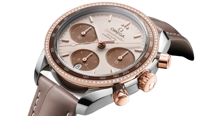 OMEGA SPEEDMASTER 38 38 MM, STEEL ‑ SEDNA™ GOLD ON LEATHER STRAP