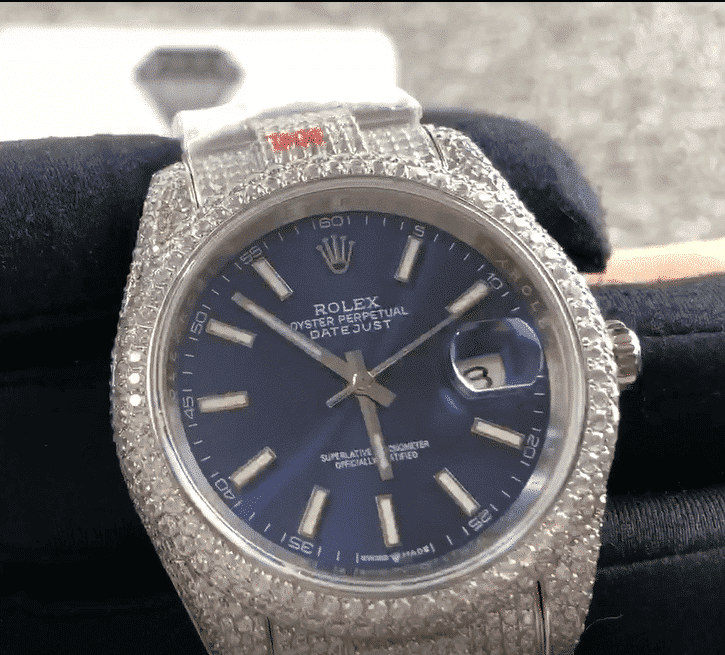 Rolex Datejust White Gold Blue Dial Iced Out 126300 Replica