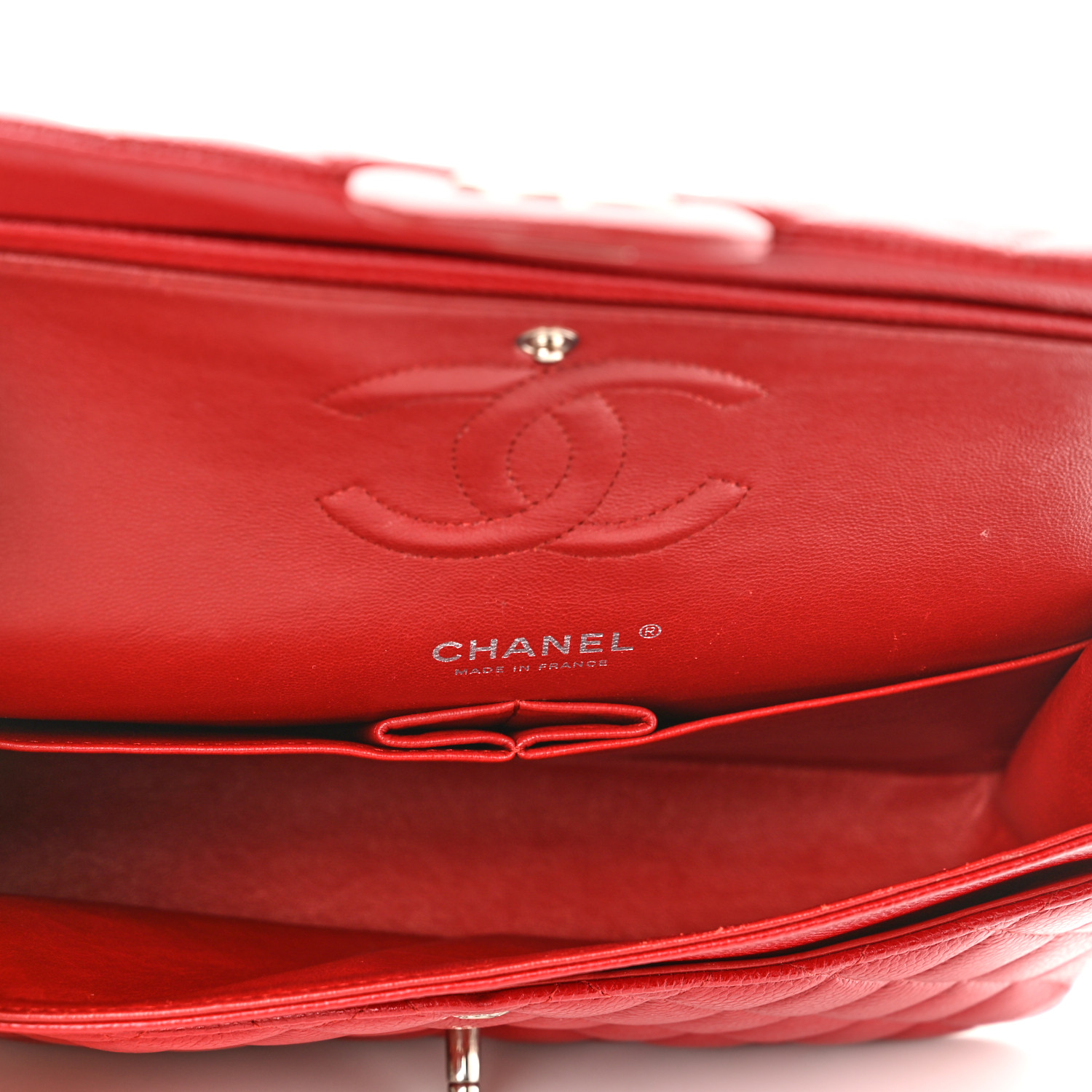 Caviar Quilted Medium Double Flap Red Silver Accessories