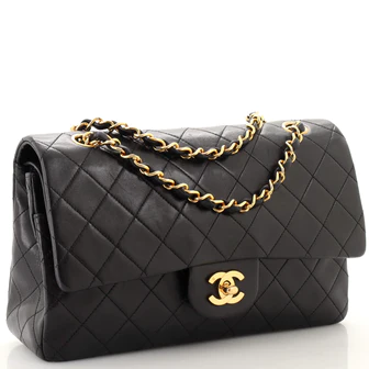 Chanel Vintage Classic Double Flap Bag Quilted Lambskin Medium