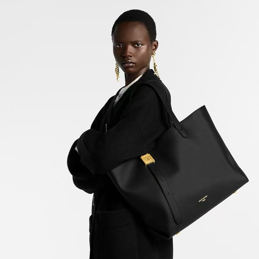 LOUIS VUITTON LOW KEY CABAS EMBLEM LEATHER TOTE IN BLACK