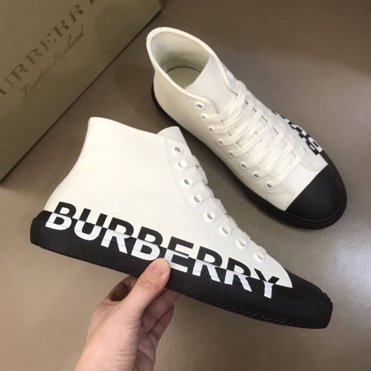 BURBERRY LOGO PRINT GABARDINE HIGH-TOP SNEAKERS – BBR029