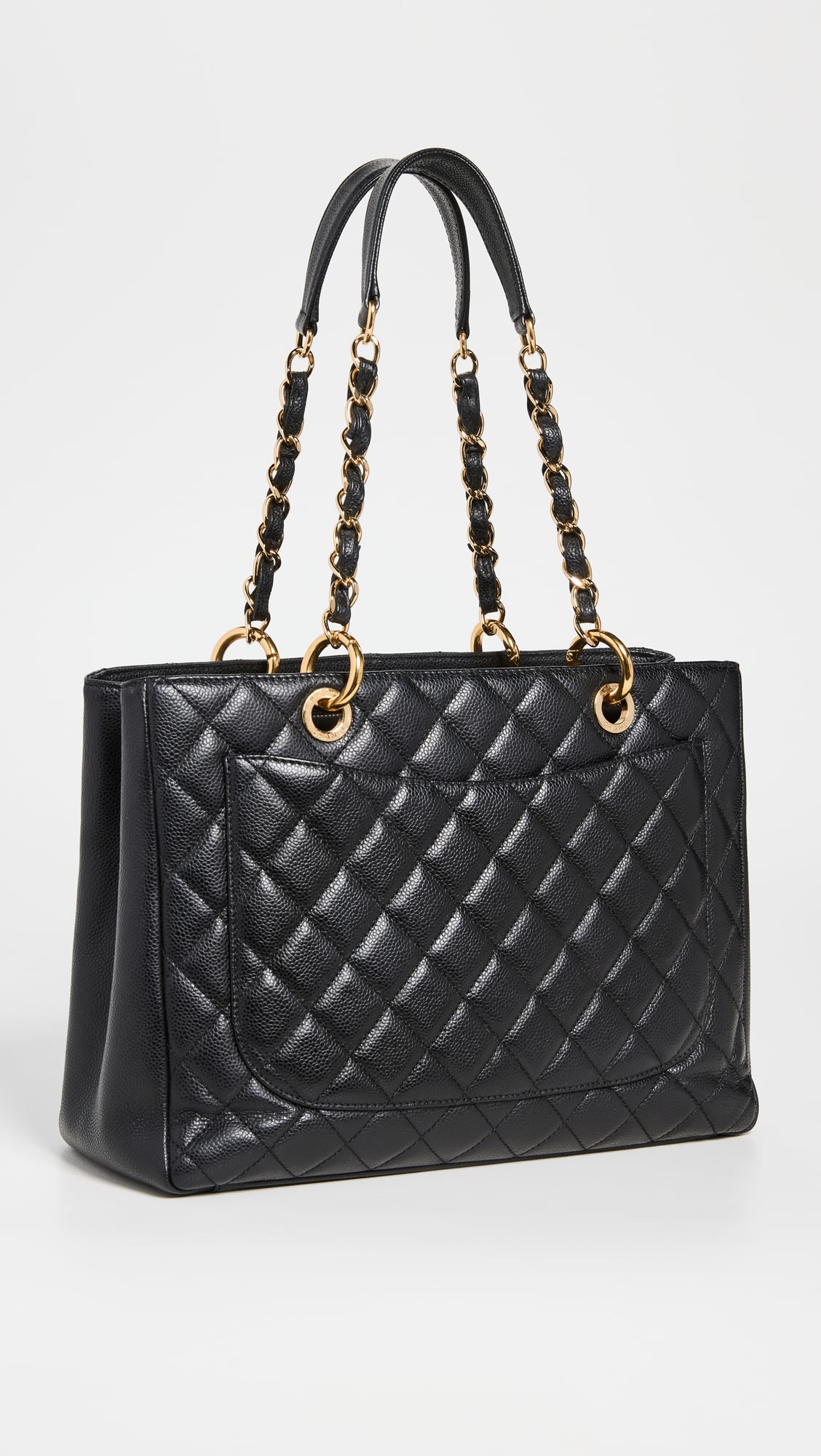 CHANEL Quilted Caviar Leather Tote Bag - Black