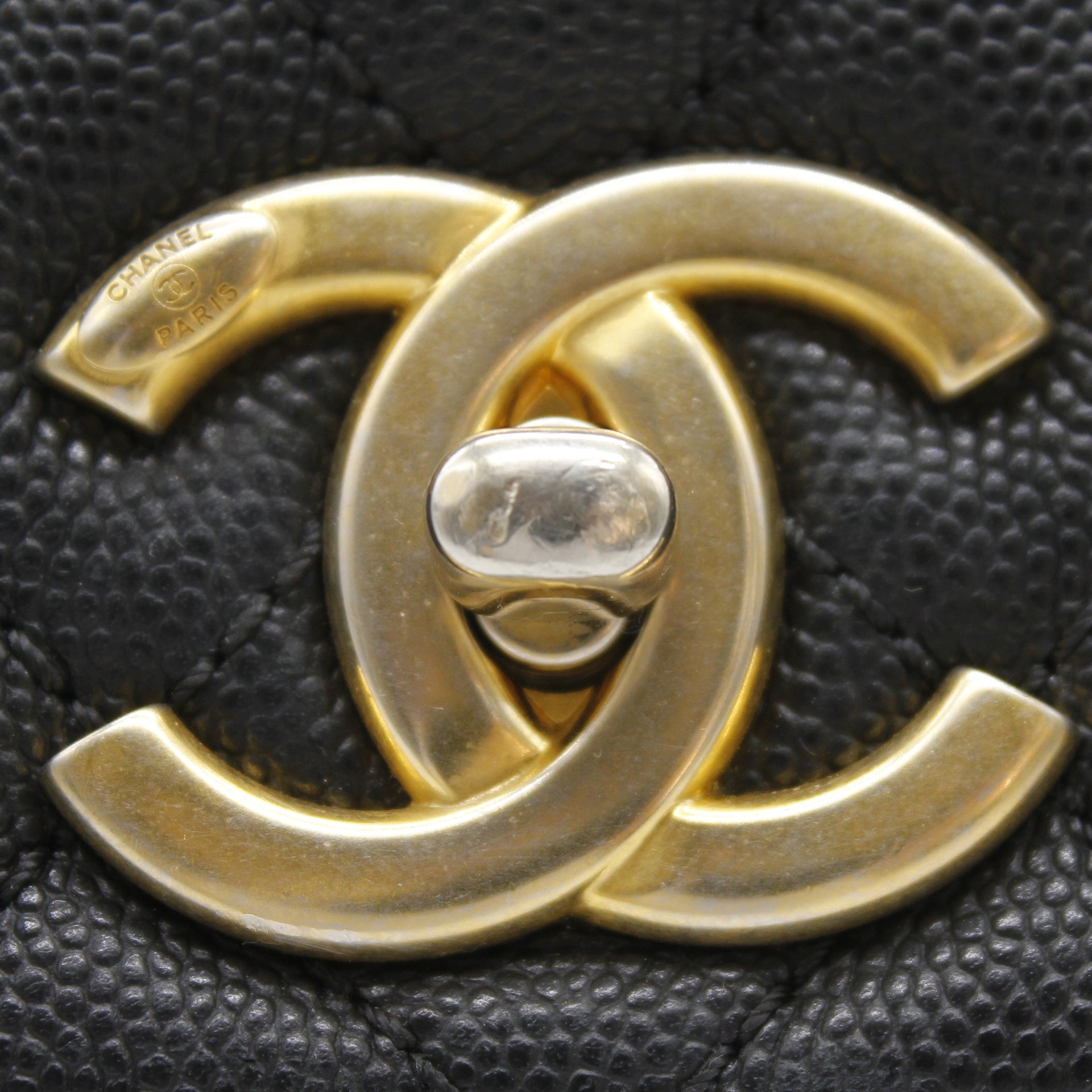 Chanel Medium Coco Handle Quilted Black Caviar Lizard Handle Gold Hardware