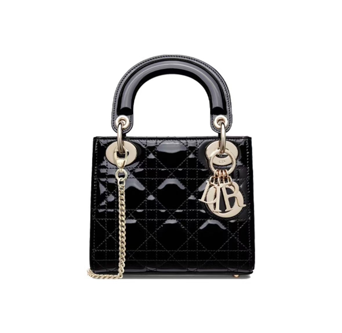DIOR LADY DIOR MINI BAG IN Patent BLACK