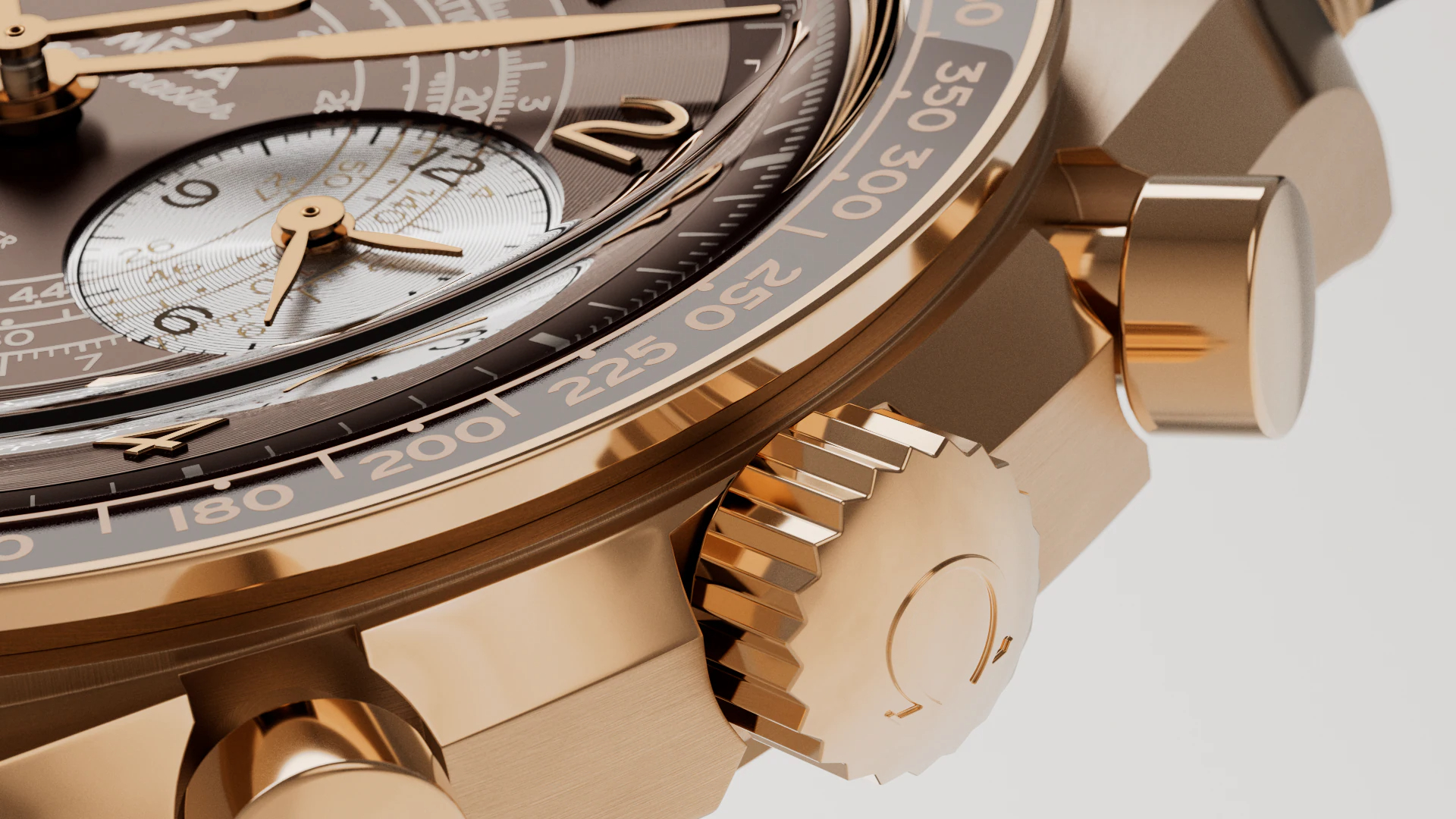 OMEGA SPEEDMASTER CHRONOSCOPE 43 MM, BRONZE GOLD ON LEATHER STRAP