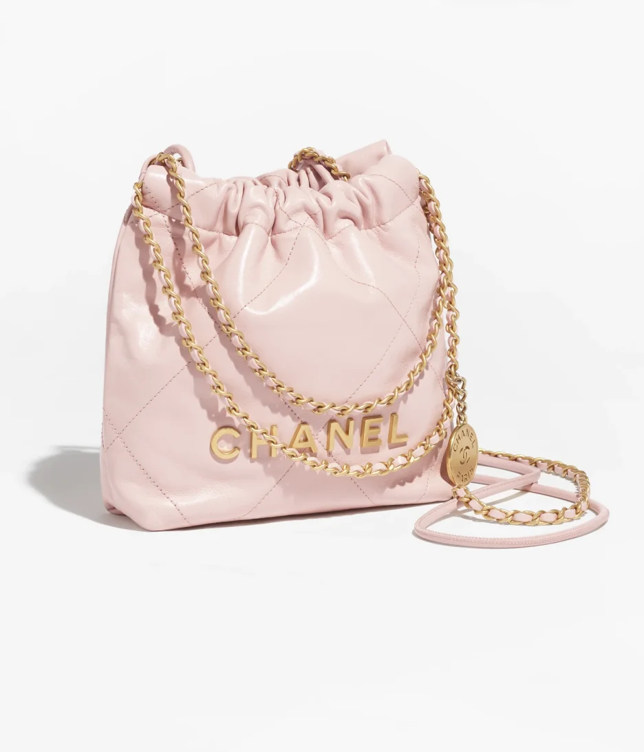 CHANEL 22 MINI HANDBAG Shiny Calfskin & Gold-Tone Metal Light Pink