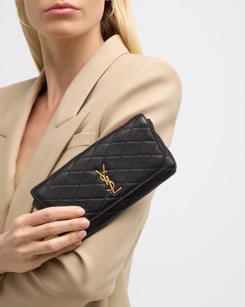 Gaby Phone Holder YSL Crossbody Bag in Quilted Smooth Leather