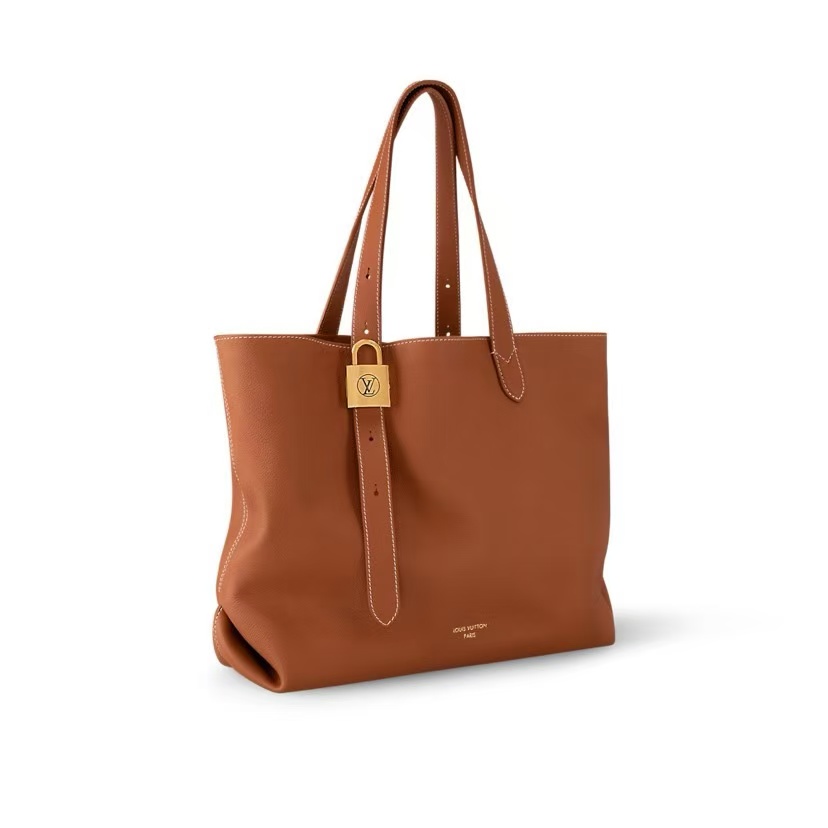 LOUIS VUITTON LOW KEY CABAS  EMBLEM LEATHER TOTE IN COGNAC