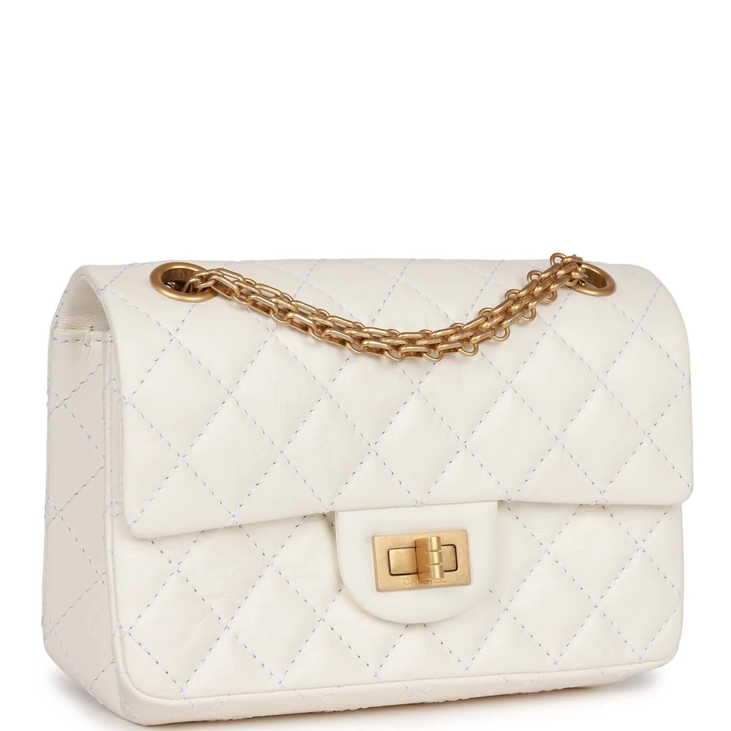 Chanel Mini Reissue 224 2.55 Flap White Aged Calfskin Antique Gold Hardware