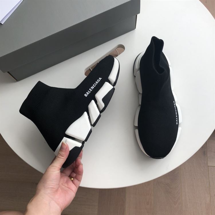 BALENCIAGA SPEED RECYCLED KNIT SNEAKER IN BLACK/WHITE – BLA052