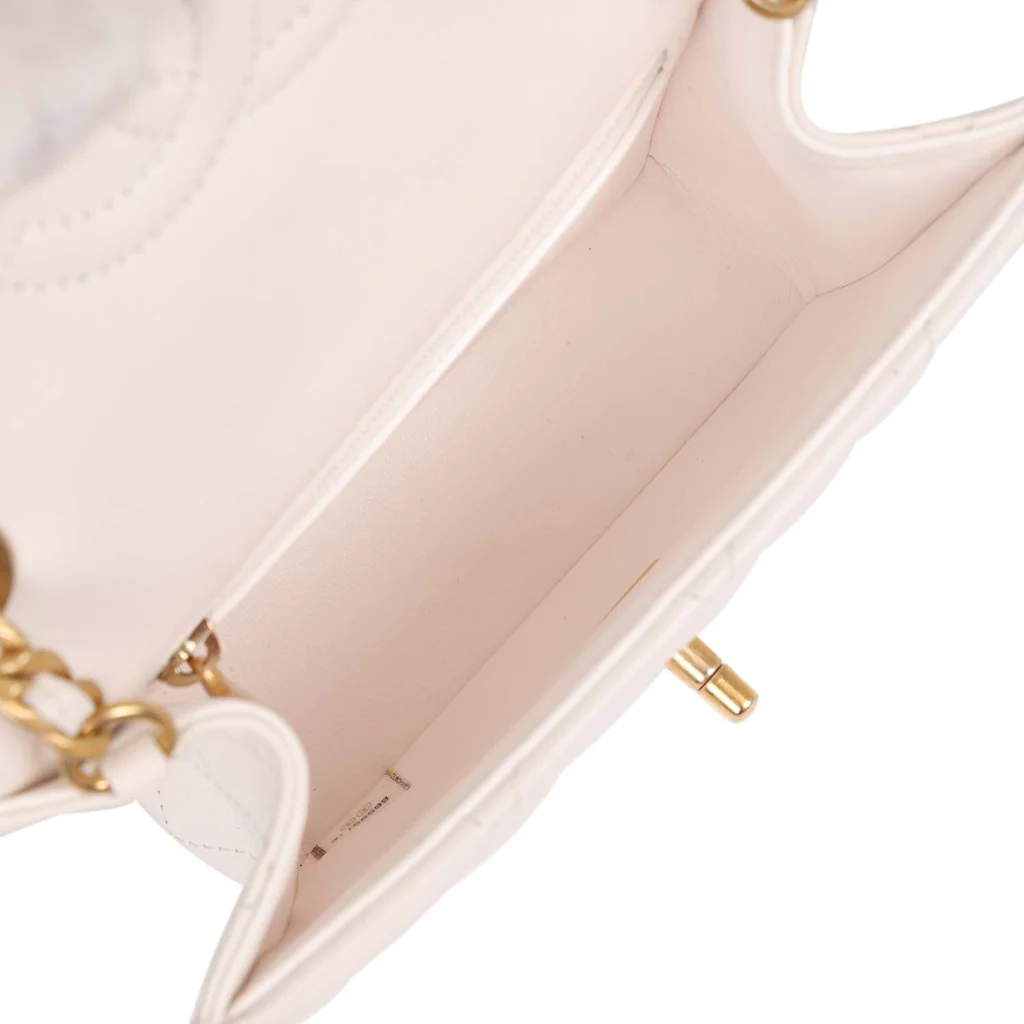 Chanel Mini Sweet Classic Flap White Caviar Aged Gold Hardware