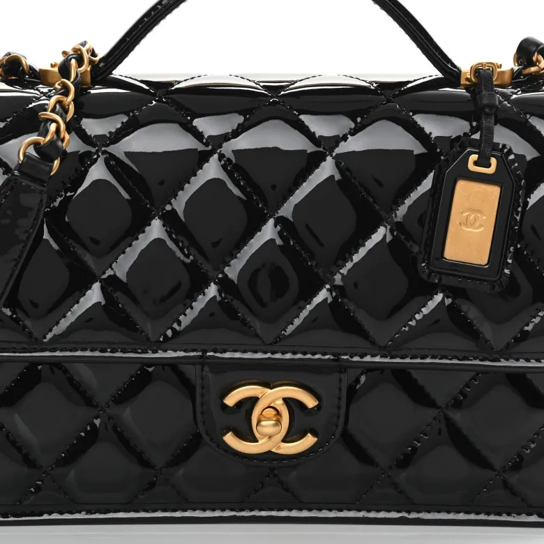 Chanel Patent Quilted Small Top Handle Flap Black