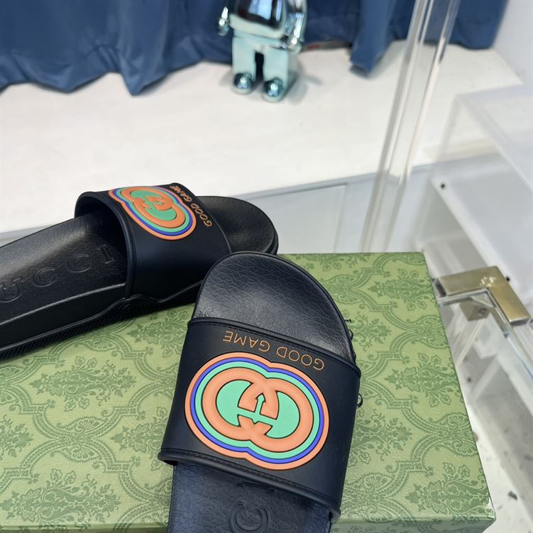 GUCCI SLIDE INTERLOCKING G LEATHER BLACK FOR MEN – GSL008