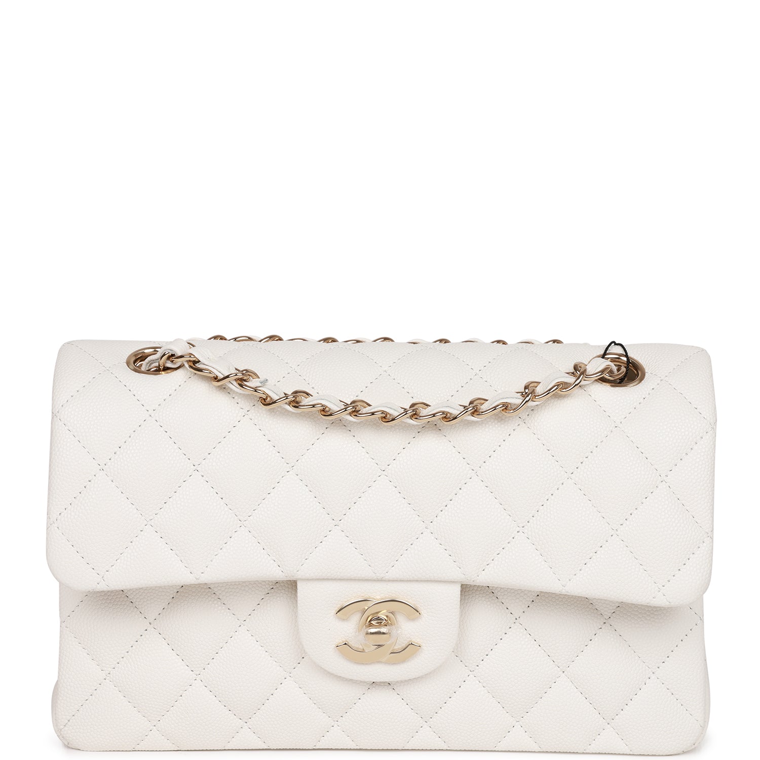 Small Classic Double Flap White Caviar Light Gold Hardware