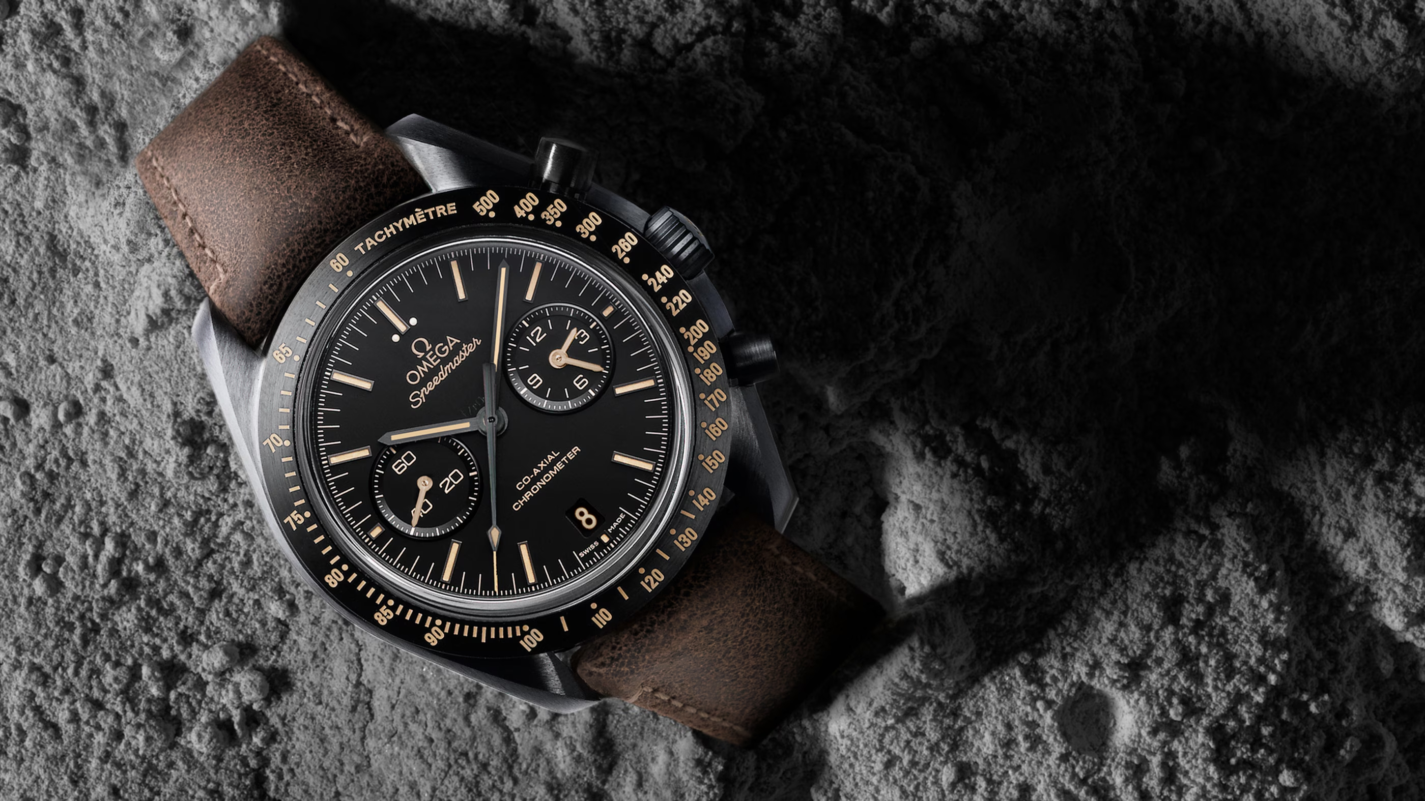 OMEGA SPEEDMASTER DARK SIDE OF THE MOON 44.25 MM, BLACK CERAMIC ON LEATHER STRAP