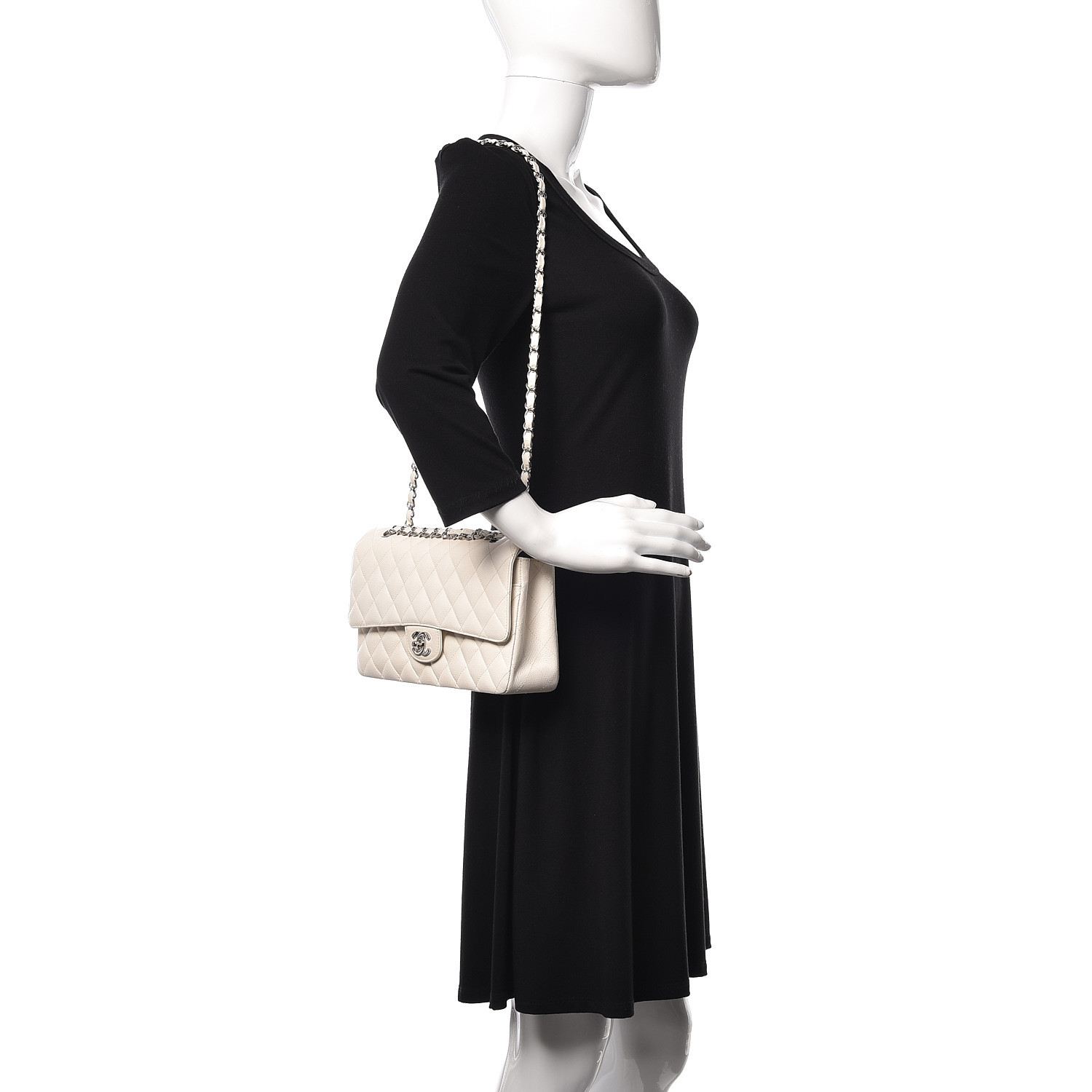 Chanel Caviar Quilted Medium Double Petal White Handbag Gold Accessories