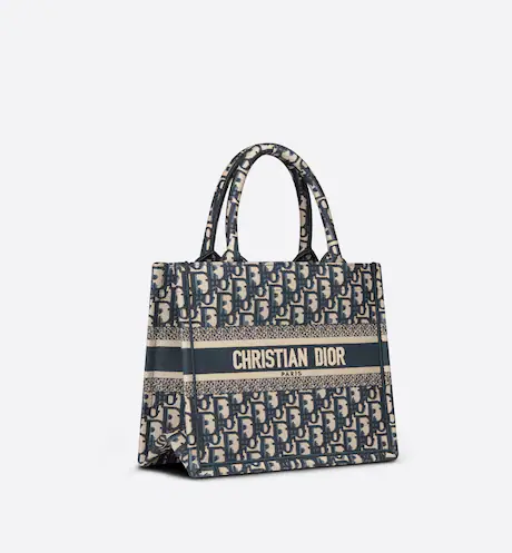 SMALL DIOR BOOK TOTE Blue Dior Oblique Embroidery (26.5 x 21 x 14 cm)