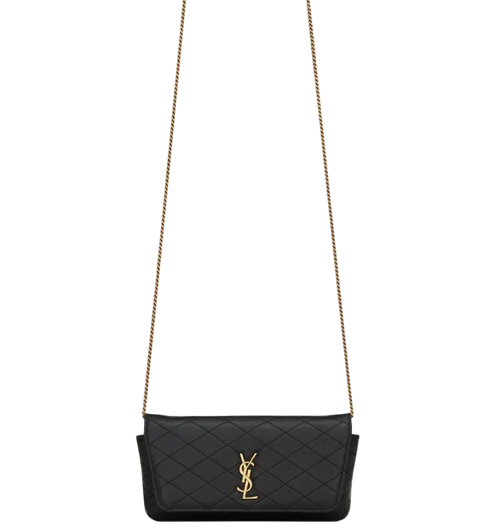 Gaby Phone Holder YSL Crossbody Bag in Quilted Smooth Leather