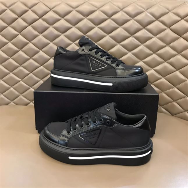 PRADA MACRO RE-NYLON AND BRUSHED LEATHER SNEAKERS – PRS058