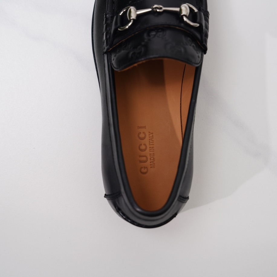 GUCCI LEATHER GC LOGO HORSEBIT BLACK LOAFER – GL056