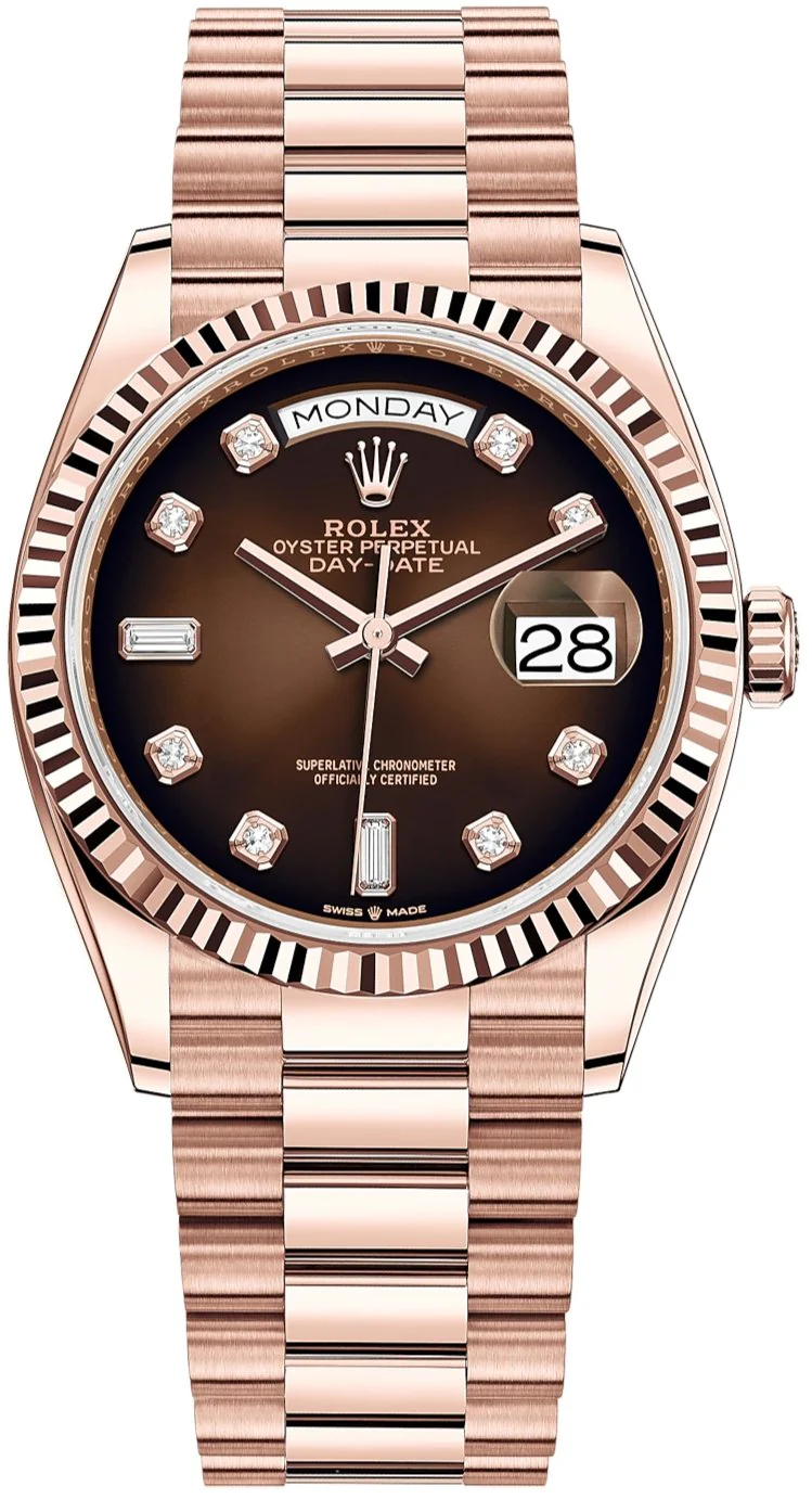 Rolex Day-Date Rose Gold Chocolate Diamond Dial President Bracelet Women's Watch M128235-0037