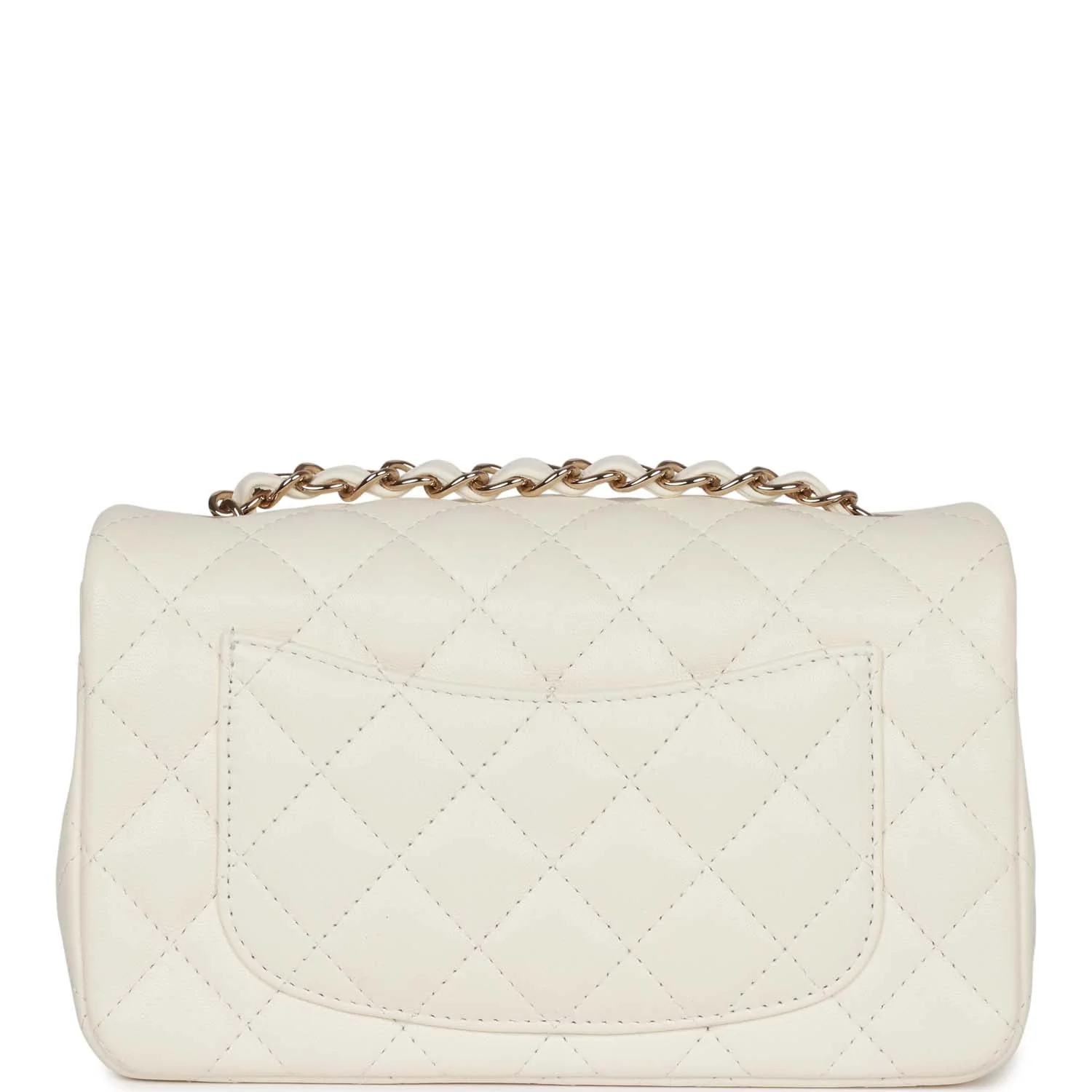 Chanel Mini Rectangular Flap Bag White Lambskin Light Gold Hardware