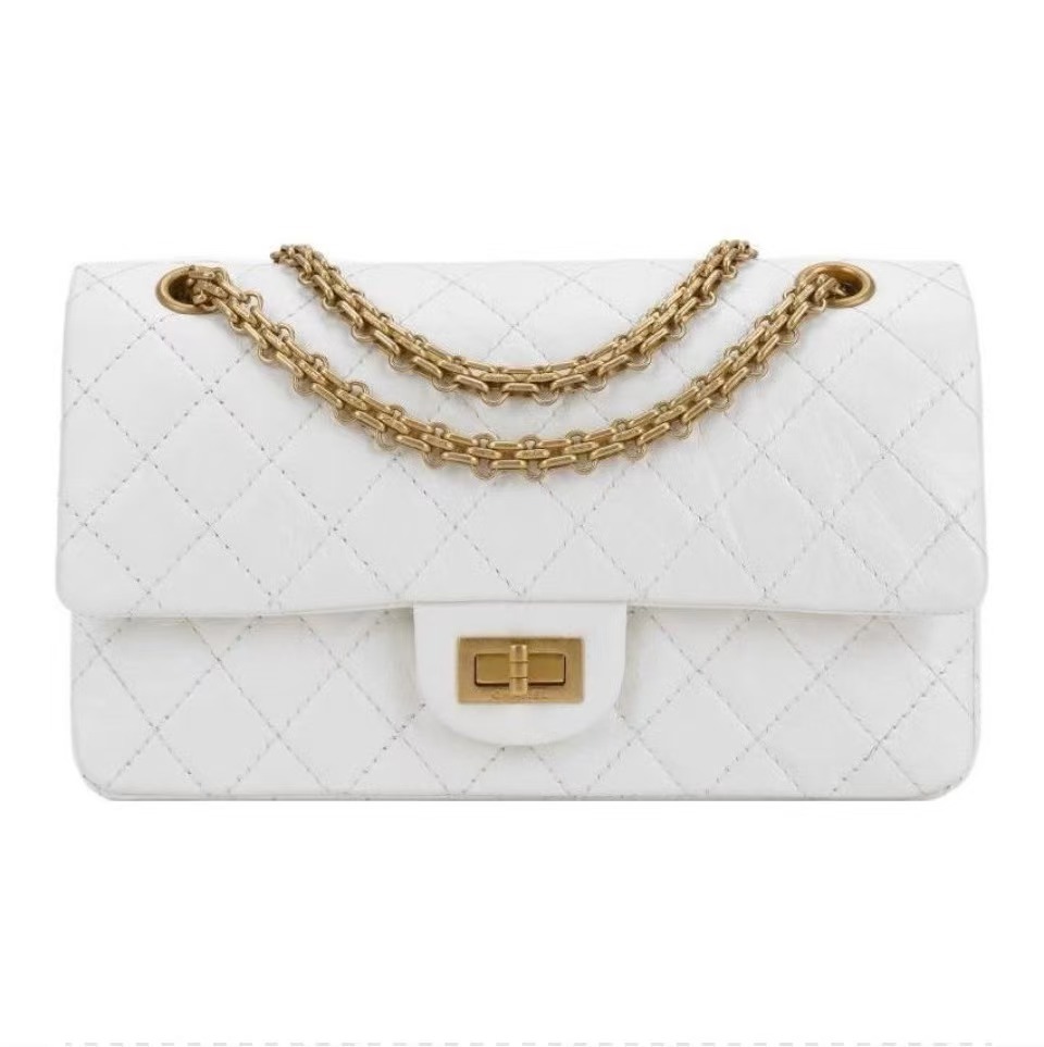 2.55 Handbag  Medium  Aged Calfskin  Gold-Tone Metal  White