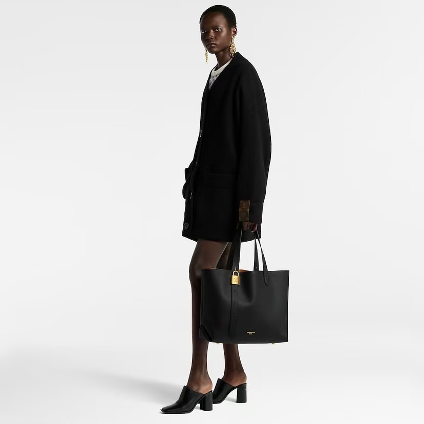 LOUIS VUITTON LOW KEY CABAS EMBLEM LEATHER TOTE IN BLACK