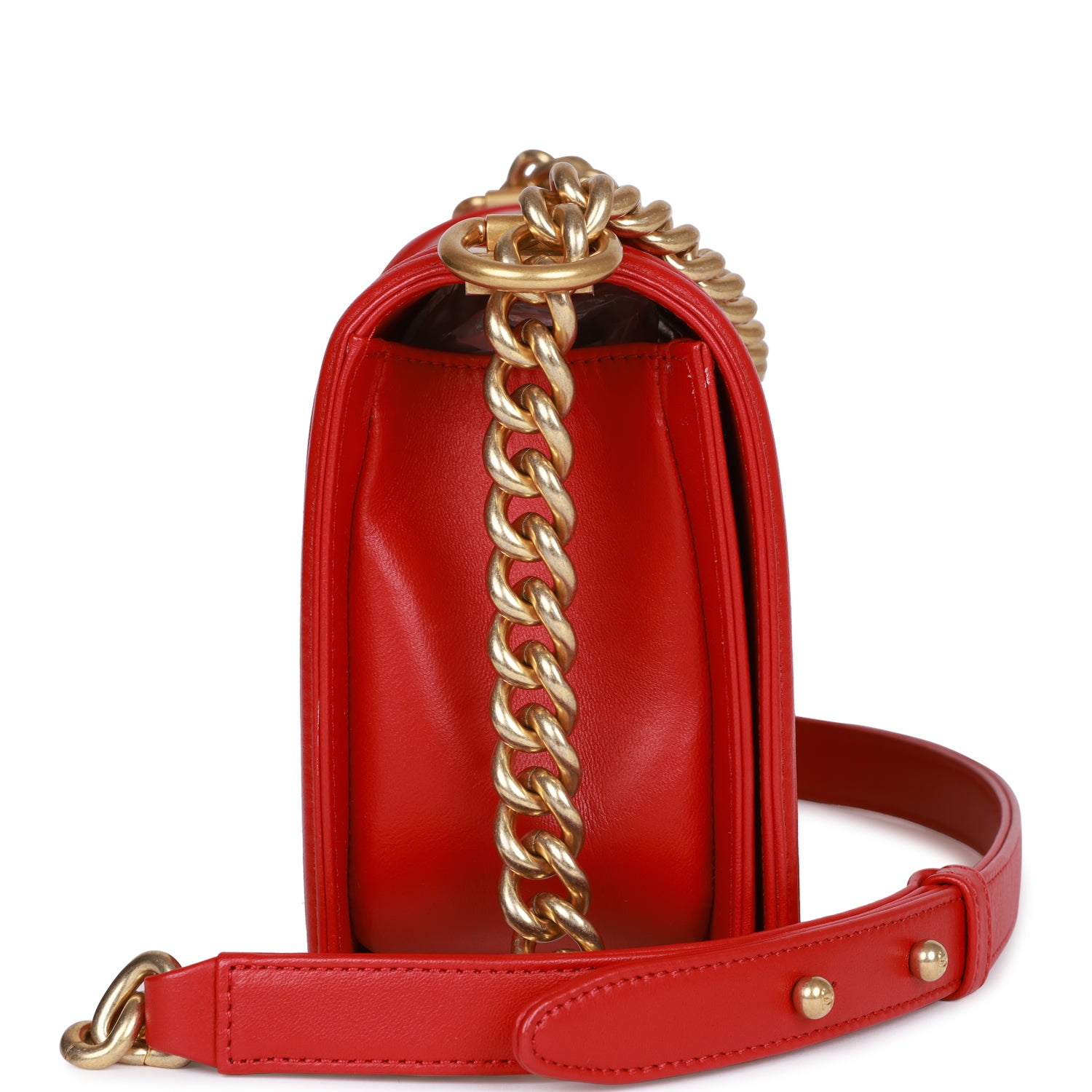 Chanel Medium Boy Bag Red Lambskin Antique Gold Hardware