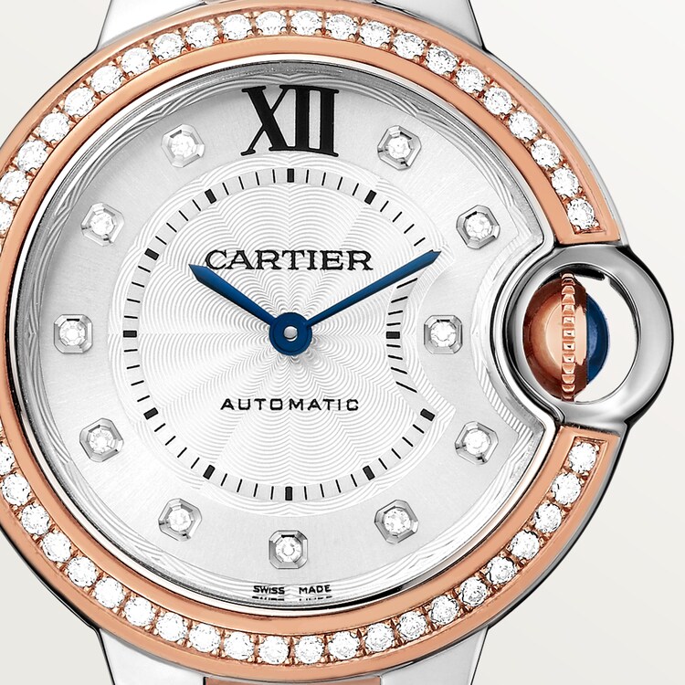 Ballon Bleu de Cartier watch silver guilloché dial 33 mm