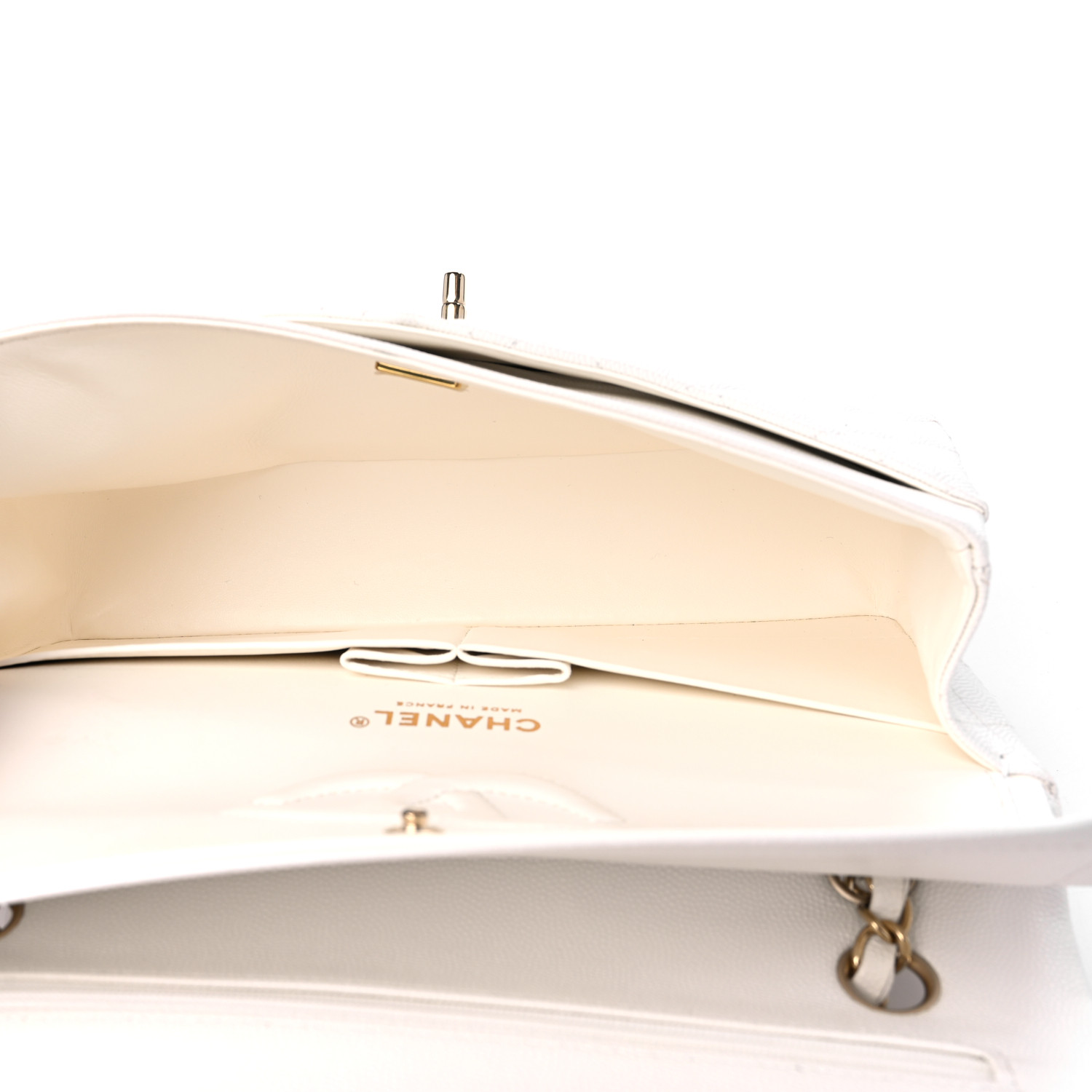 Chanel Caviar Quilted Medium Double Petal White Handbag Gold Accessories