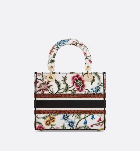 MEDIUM LADY D-LITE BAG White Multicolor Dior Petites Fleurs Embroidery