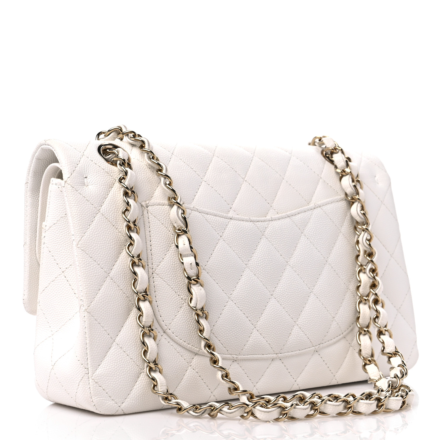 Chanel Caviar Quilted Medium Double Petal White Handbag Gold Accessories