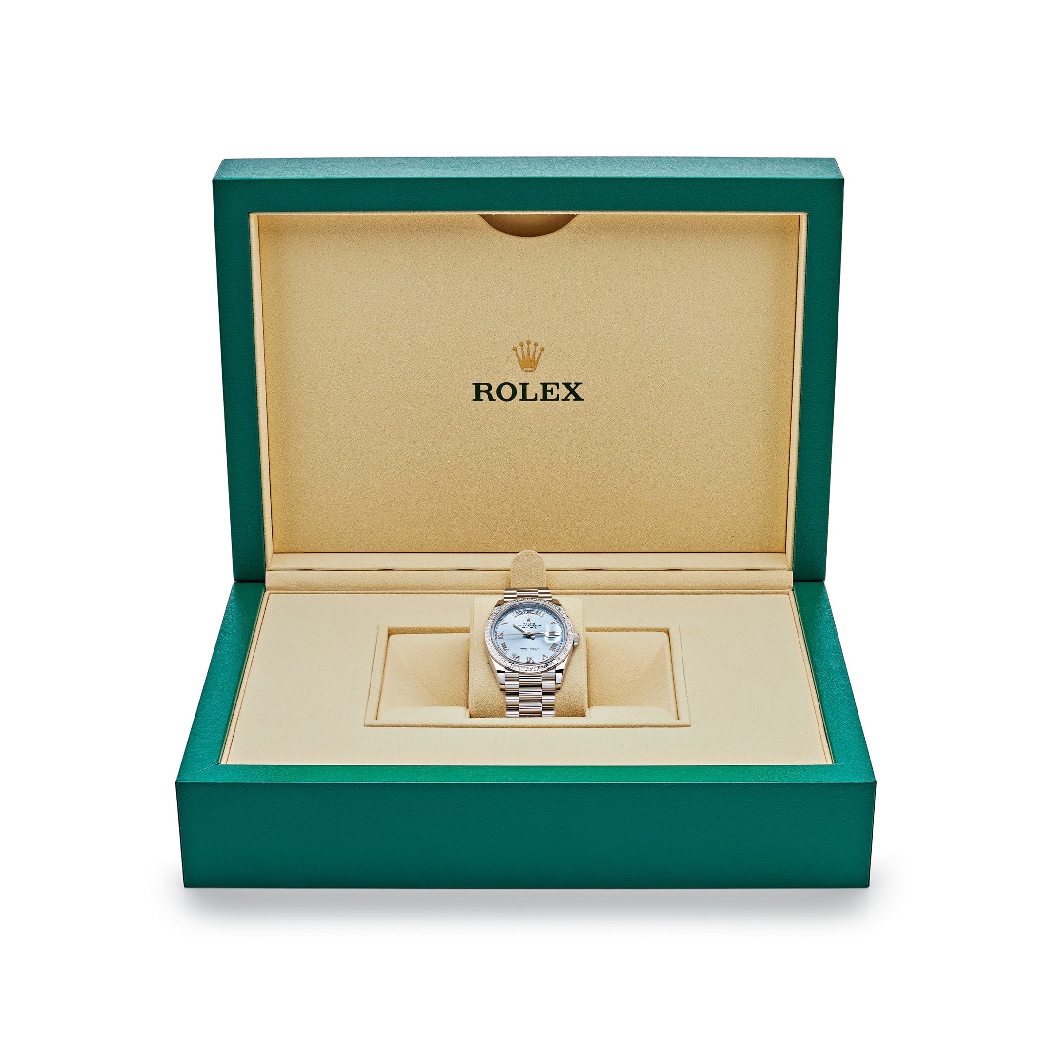 Lady Rolex DAY-DATE 36 128396TBR Ice Blue Baguette Index Replica