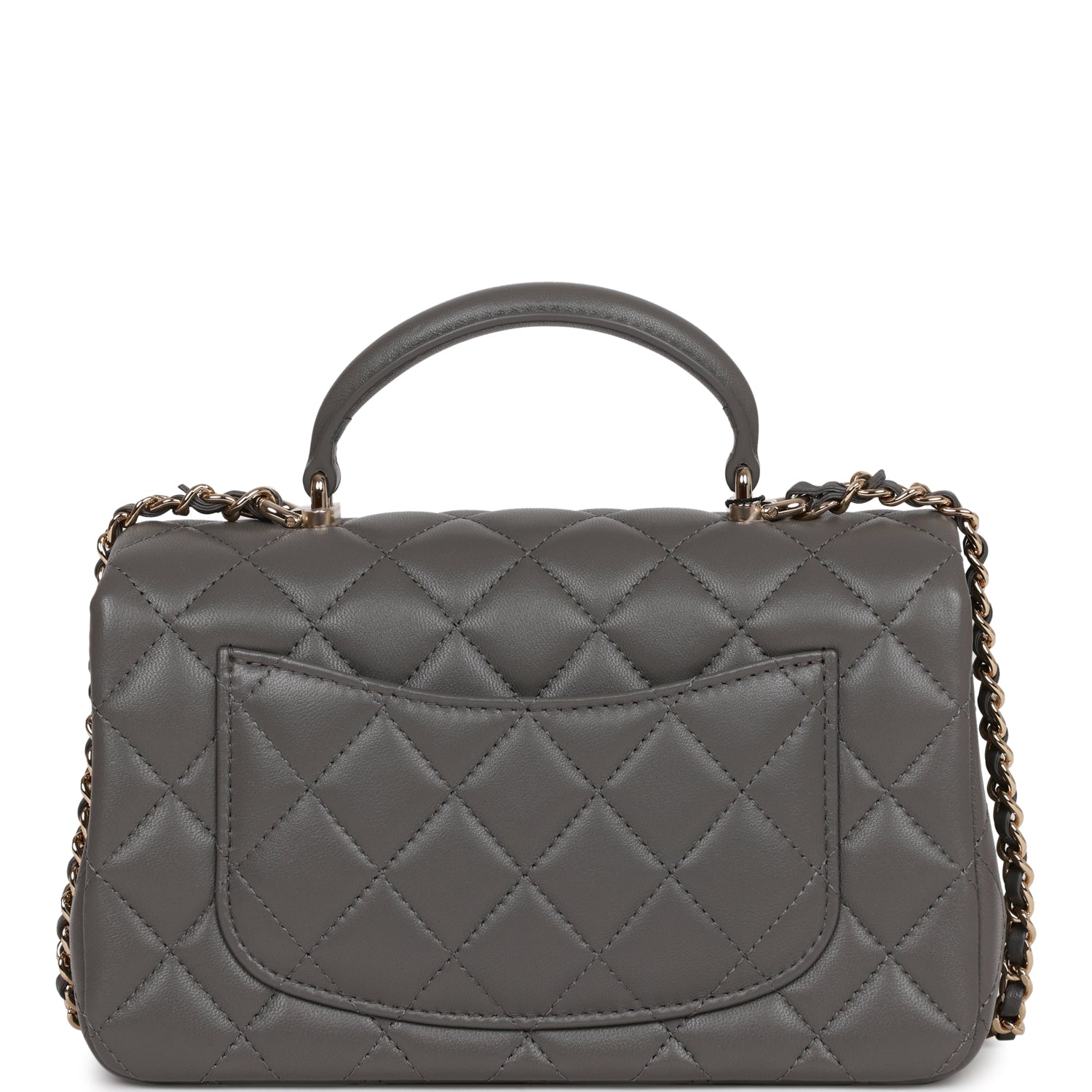 Chanel Mini Rectangular Flap Bag with Top Handle Dark Grey Lambskin Light Gold Hardware