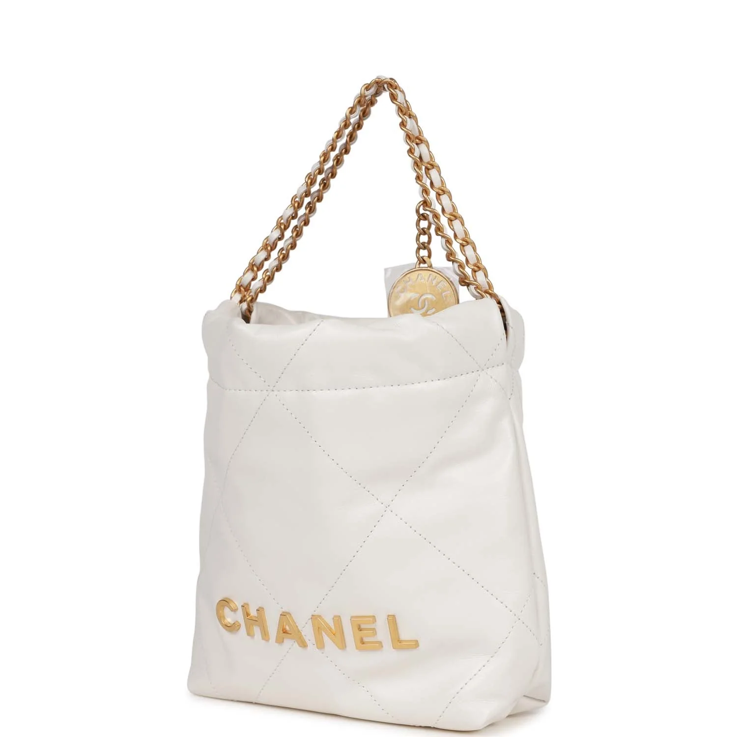 Chanel Mini 22 Bag White Calfskin Gold Hardware