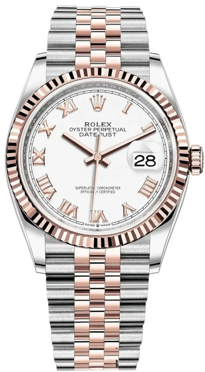 Rolex Datejust 36 Steel & Everose Gold White Roman Dial Jubilee Bracelet Women's Watch M126231-0015