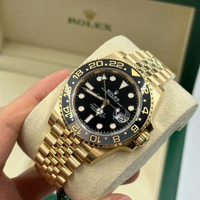 Rolex GMT Master ll Yellow Gold Black Dial Jubilee Bracelet Men's Watch 40mm M126718GRNR-0001