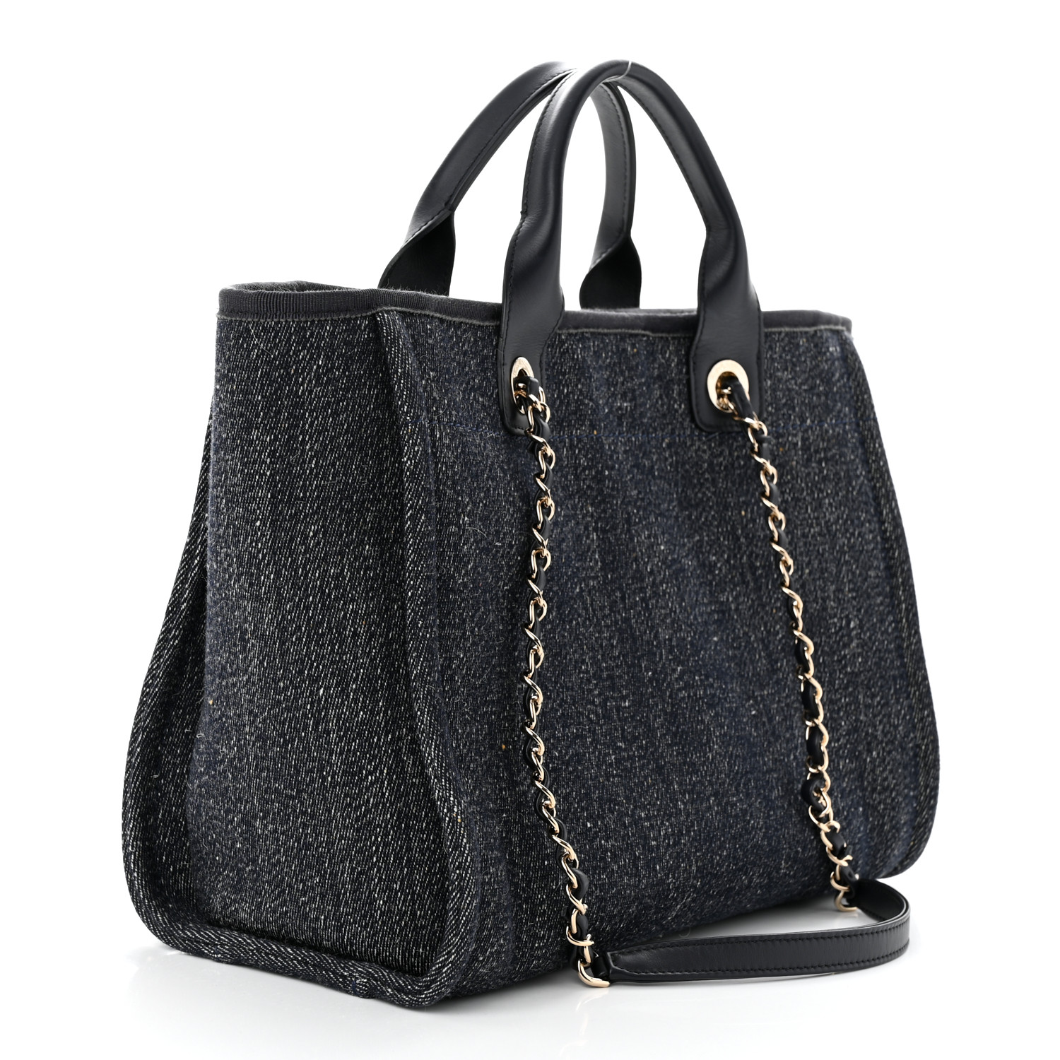Chanel Denim Small Deauville Tote Dark Blue White