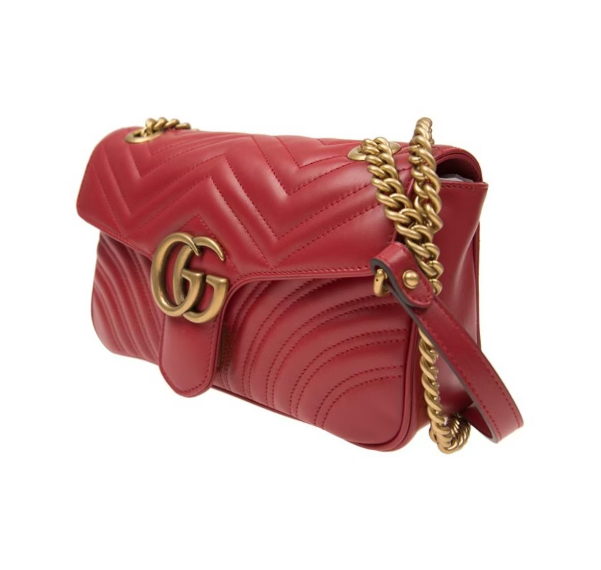 GUCCI GG MARMONT MATELASSÉ CHAIN BAG IN RED