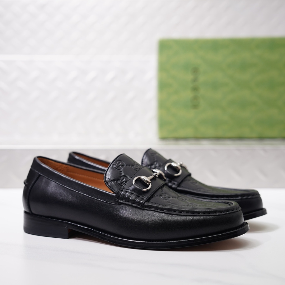 GUCCI LEATHER GC LOGO HORSEBIT BLACK LOAFER – GL056