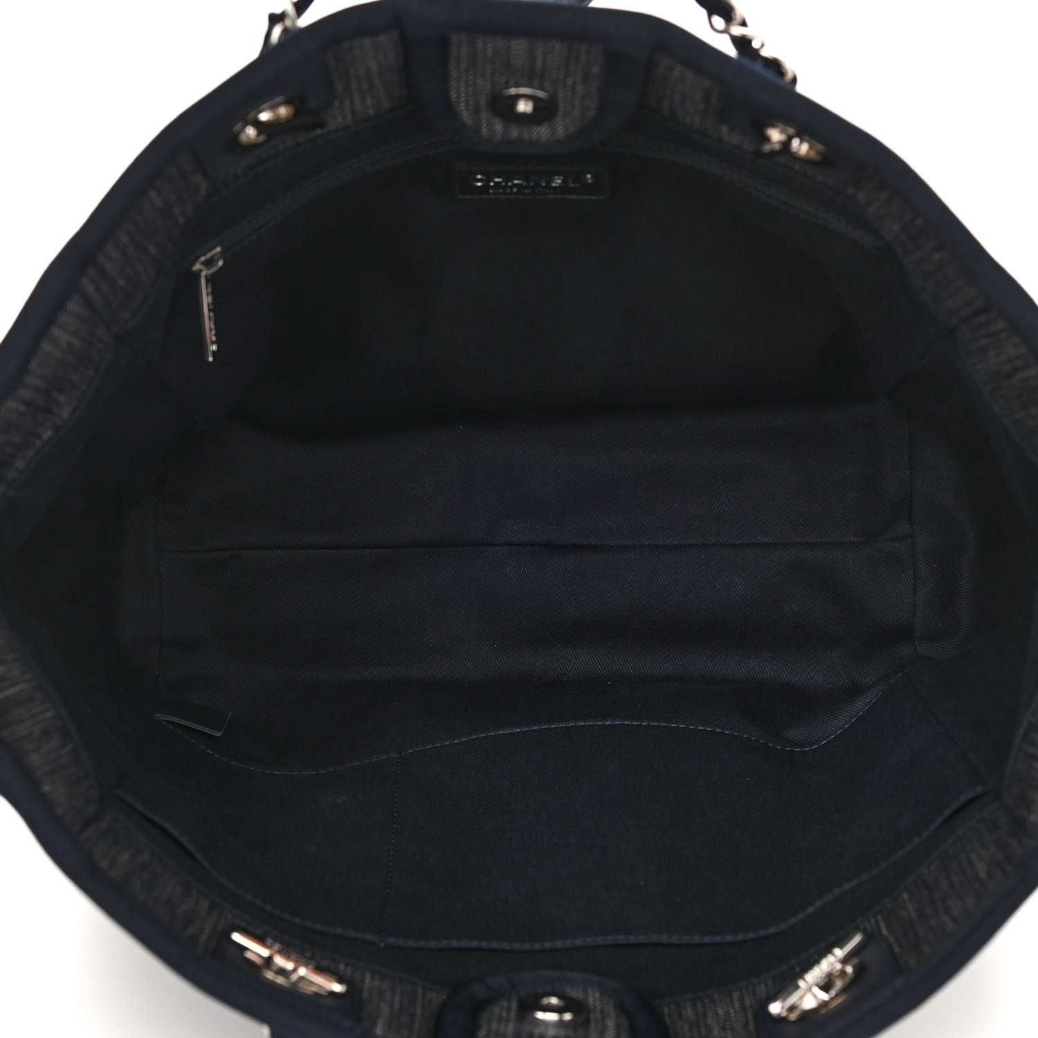 Chanel Denim Small Deauville Tote Dark Blue White