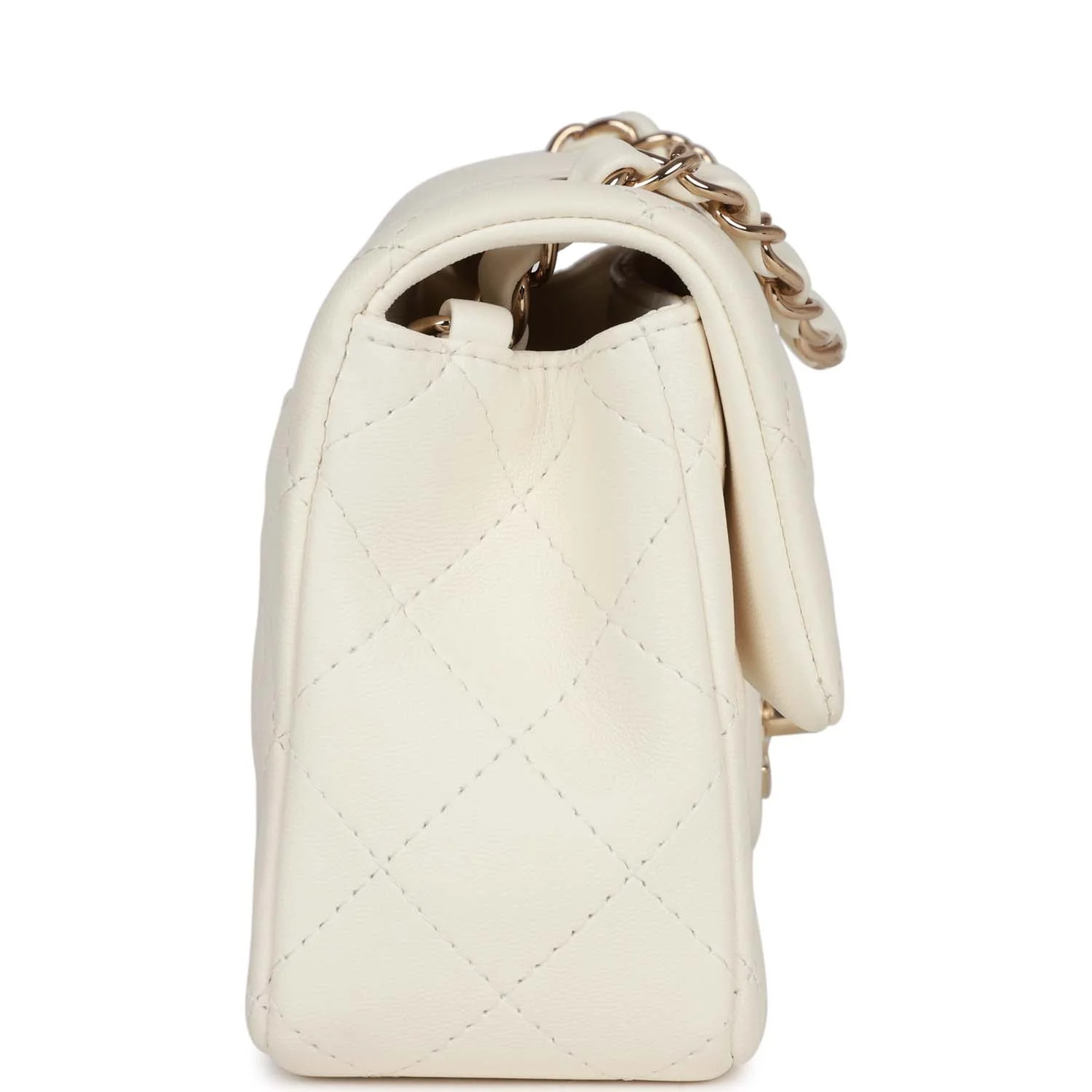 Chanel Mini Rectangular Flap Bag White Lambskin Light Gold Hardware