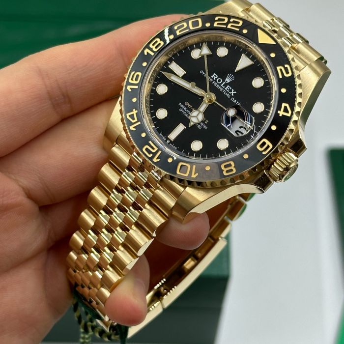 Rolex GMT Master ll Yellow Gold Black Dial Jubilee Bracelet Men's Watch 40mm M126718GRNR-0001